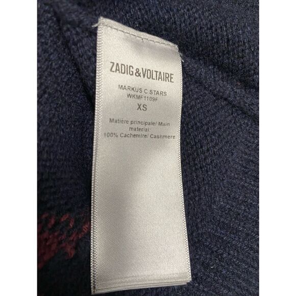 Zadig & Voltaire Cashmere Navy & Burgundy Star Sweater NWT Size XS - Picture 6 of 7